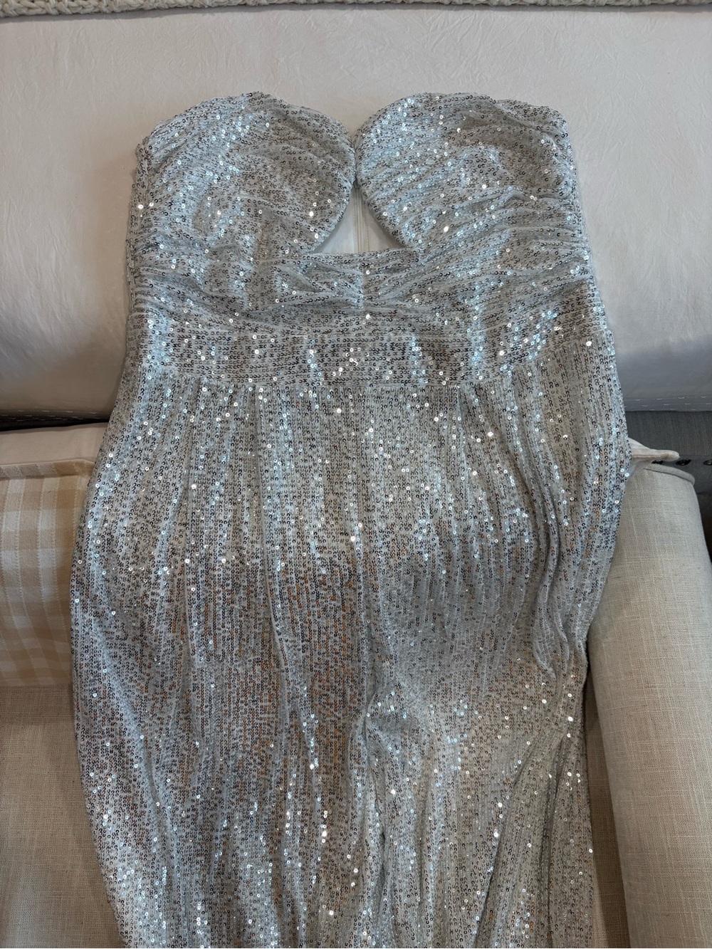 Silver Strapless Sequin jumpsuit